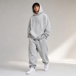 Ensemble de survêtement unisexe ample en molleton brossé épais et respirant, brodé OEM, mélange de coton pour automne-hiver - Product Image 1