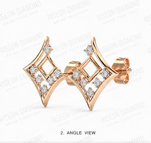 Contemporary geometric diamond <b>stud</b> earrings with open square center and asymmetric frame of brilliant round diamonds for modern - Product Image 4