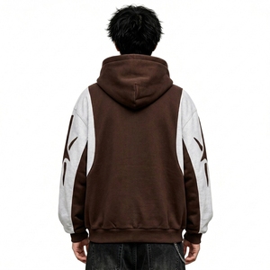 Sudadera con capucha de verano para hombre, 100% algodón, forro polar, corte regular, hombros caídos, bloques de color, con cremallera, ropa de calle de invierno de alta calidad - Product Image 2