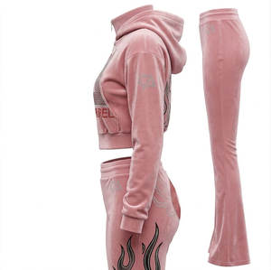 Ensemble de survêtement personnalisé avec strass, sweat à capuche oversize et pantalon évasé, effet délavé et usé, style streetwear, 2 pièces - Product Image 2