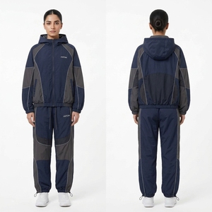 Conjunto Deportivo de Mujer con Bloques de Color, Chaqueta con Cierre Completo y Pantalones, Estilo Deportivo, Ropa de Otoño, Material de Poliéster Transpirable - Product Image 3