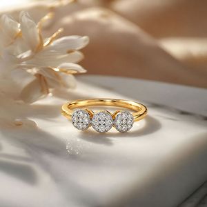 Yellow Gold Three Circle Cluster Lab Grown Diamond Ring - Product Image 2