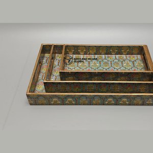 ชุดถาดเสิร์ฟเคลือบสีเขียวลายเรขาคณิต 3 ชิ้น – ถาดซ้อนกันได้ทำจาก MDF และกระดาษ ปลอดภัยสำหรับอาหาร ดีไซน์ทันสมัยหรูหรา สำหรับห้องครัว ห้องรับประทานอาหาร และตกแต่งบ้าน - Product Image 2