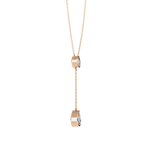 Two <b>Stone</b> Pear And Round Bezel Set Diamond Dangle Charms on Dainty Lariat Necklace Lab Diamond Necklace 10K 14K 18K Rose Gold - Product Image 4
