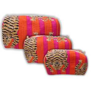 Ensemble de 3 trousses de toilette artisanales en coton, imprimées au bloc, pour le rangement et l'organisation des cosmétiques en voyage - Product Image 2