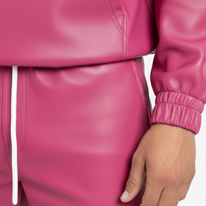 Ensemble de survêtement rose à capuche avec cordon de serrage, pantalon de jogging unisexe décontracté léger avec poches latérales, couleur unie, idéal pour l'automne - Product Image 4