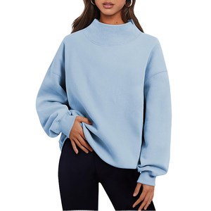 <b>Top</b> Quality Women's Oversized <b>Mock</b> <b>Neck</b> Sweatshirt Long Sleeve Drop-Shoulder 100% Cotton Breathable Streetwear Sweatshirts - Product Image 1