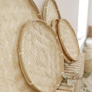 Eco Friendly Handmade Bamboo <b>Tray</b> Woven Round <b>Serving</b> <b>Tray</b> for Food Display Fruit Bread and Dining Decoration - Product Image 5