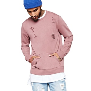 Crew Neck 100% Cotton French Terry Hip Hop Streetwear Men's Wholesale Distressed Hoodies <b>Sweatshirt</b> - Product Image 1