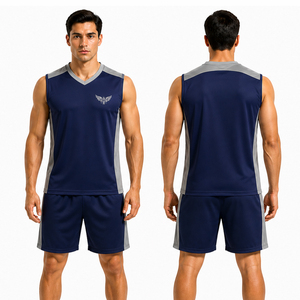 Ensemble uniforme de volley-ball rouge et noir pour hommes, maillot sans manches personnalisé, short respirant à séchage rapide, vêtements de sport d'équipe - Product Image 4