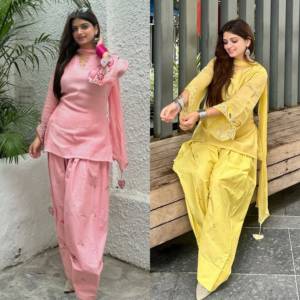 Ensemble 2 pièces pour femmes, jaune uni, 100% coton, coupe ample, modeste, broderie, haut à manches longues, pantalon palazzo, tenue de prière pour l'Aïd Ramadan - Product Image 6