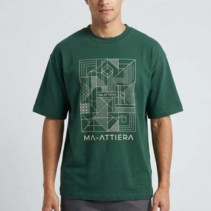 Camiseta Gráfica Verde para Hombre, Cuello Redondo, Manga Corta, Estilo Casual Urbano, Algodón, Moda - Product Image 1