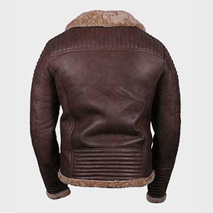Chaqueta de Cuero Marrón para Hombre, Estilo Motero, con Cuello de Piel, Abrigo de Invierno con Forro de Borrego, Mangas Acolchadas, Piel de Oveja Genuina, Forro Polar Cálido - Product Image 2