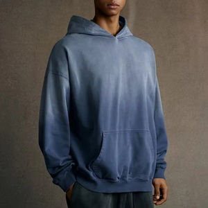 Sweat-shirts et sweats à capuche pour hommes en coton tricoté 100% avec effet délavé, déchiré et vieilli, fermeture éclair - Product Image 1