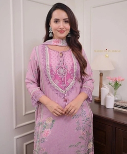 KV <b>Women's</b> Printed Embroidered Embellished Reversible Wrinkle-Free <b>Silk</b>/Rayon Traditional Autumn Kurta <b>Trousers</b>/Pant Dupatta Set - Product Image 6