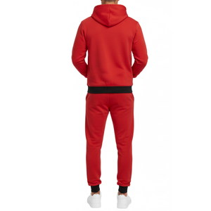 Chándal rojo para hombre de alta demanda con ribete en contraste negro |    Conjunto de Sudadera con Capucha y Pantalones |    Ropa Deportiva para Hombre - Product Image 2