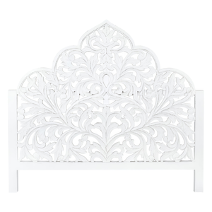 Cabecero de Cama King Size de Madera Tallada a Mano, Diseño Árabe Pintado en Blanco, Decoración Boho para Cama - Product Image 2