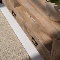 Meuble TV en bois à 3 tiroirs Vandana Lunaris Radiant, console de divertissement moderne en bois massif