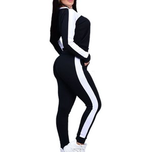 Ensemble de survêtement color block pour femme, manches longues, style sportif, avec pantalon de jogging, col rond, cordon de serrage, poches, en Spandex et Polyester, pour l'automne - Product Image 3