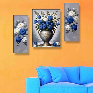 Floral Metal Wall Art Set Blue White <b>Roses</b> <b>Vase</b> Modern Art Home Decor Living Room Rectangle Multi Piece - Product Image 2