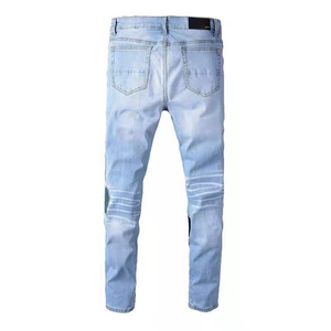 กางเกงยีนส์ทรงตรงผ้ายีนส์ผสมสแปนเด็กซ์/คอตตอน ยี่ห้อ HAMIO SPORTS รุ่น Mid Rise Midweight Slim Fit สำหรับผู้ชาย ลุคขาดๆ ซักแบบ Distressed Wash สไตล์ลำลอง - Product Image 2