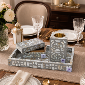 Luxury Mother of Pearl Inlay Serving Tray Set with Coasters | Resin Craft Ramadan Eid Home Decor Decorative Tableware <b>Gift</b> - Product Image 4
