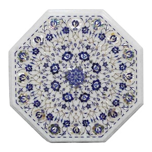 Plateau de table octogonal en marbre incrusté, style moghol traditionnel, durable et écologique, mobilier décoratif en pierre pour salon domestique - Product Image 3