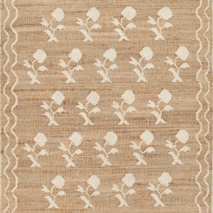 Tapis rectangulaire en jute naturelle à tissage plat, motif floral, style farmhouse, pour salon, décoration intérieure, poils fins - Product Image 6