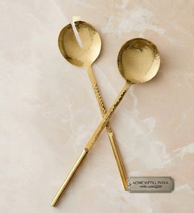 Hammered Gold Polish Stainless Steel Salad <b>Servers</b> For Aesthetic Table Presentation Banquet Halls And Wedding <b>Buffets</b> - Product Image 1
