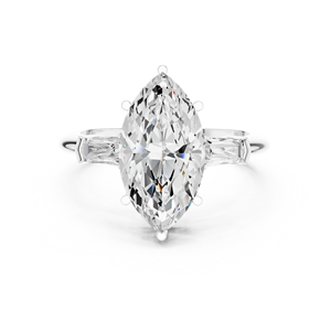 Elegante Anillo de Oro Amarillo de 14K con Diamante Cultivado en Laboratorio Certificado por IGI, Corte Marquesa de 3 CT y Corte Baguette Lateral, para Aniversario, Boda o Compromiso - Product Image 6