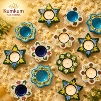 Vente en gros de petits porte-bougies en céramique bleue peints à la main, écologiques, de luxe, pour la décoration de la maison, pour la fête de Diwali