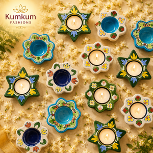 Portavelas de Cerámica Azul Pintado a Mano al por Mayor, Decoración para el Hogar, Regalos para Fiestas de Diwali, Navidad y Eventos - Product Image 4