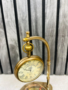 Antique Brass <b>Desk</b> <b>Clock</b> with Compass Vintage Nautical Tabletop Timepiece Retro Office Home Decor - Product Image 5