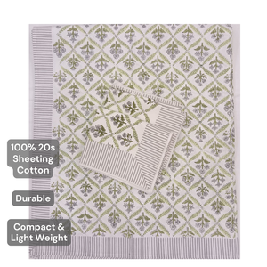 Super Soft Breathable Light Green Floral Jaipuri Indian Hand <b>Block</b> Printed Premium 100% Cotton Bedsheet Durable King Size - Product Image 4