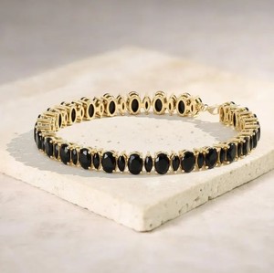 Black Onyx Charm <b>Bracelet</b> 925 Sterling Silver Gold Plated Handmade Elegant Fine Jewelry Gift for Women - Product Image 4