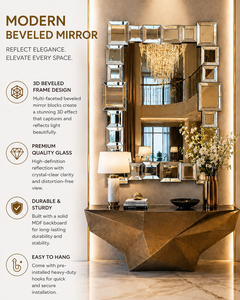 Round Wall Mirror <b>Block</b> Design Decorative Mirror for Bathroom Bedroom Living Room Modern | Stylish Wall <b>Mounted</b> Home 32 Inches - Product Image 5