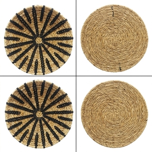 Cesta de pared de macramé de corteza de plátano natural, bandeja redonda poco profunda con diseño de estrella radial y sol negro, decoración de habitación de arte puro, cesto de artesanía boho - Product Image 3