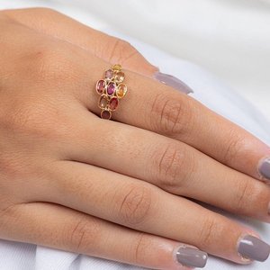 18K Gold Multi Sapphire Eternity Ring-Oval Cut Wedding Jewelry - Product Image 4
