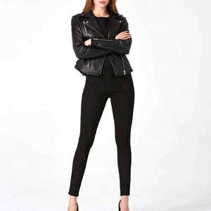 Chaqueta de cuero para mujer, diseño único, hecha a medida, elegante, para invierno, color negro sólido, con cuello alto, para motociclistas. - Product Image 6