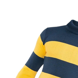 T-shirt à col roulé en tricot pour homme, rayé, manches longues, coupe décontractée, bleu marine et jaune, color block - Product Image 4