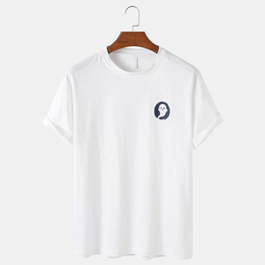 T-shirt à manches courtes pour homme, violet, logo de dessin animé brodé, col rond, coupe décontractée, jersey en coton - Product Image 6