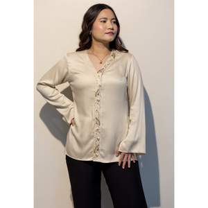 Chemise en coton Giza beige de qualité supérieure pour femmes, élégante, pour le travail ou les occasions décontractées, vente en gros OEM pour femmes - Product Image 4