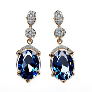 Boucles d'oreilles pendantes pour femmes avec zircon argenté et bijoux de mariage en pierre bleue pour femmes et filles - Product Image 3