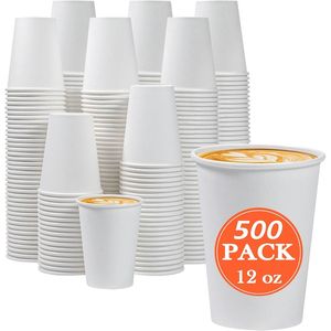 แก้วกาแฟกระดาษแบบใช้แล้วทิ้งขนาด 12 ออนซ์ จำนวน 500 ใบ สำหรับเครื่องดื่มร้อนและเย็น แก้วน้ำสีขาวขนาด 12 ออนซ์ - Product Image 1
