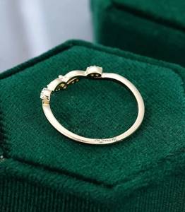 Diamond Wedding band Yellow <b>Silver</b> moissanite curved wedding <b>ring</b> Dainty Art deco Matching <b>Stacking</b> band wedding <b>ring</b> Promise - Product Image 3