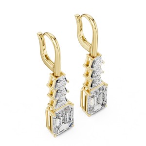 Boucles d'oreilles pendantes en or 18 carats avec diamants de laboratoire taille émeraude, bijoux de mariée pour mariage et soirée - Product Image 2