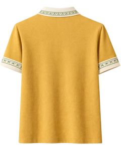 เสื้อโปโลผู้ชายสีเหลืองมัสตาร์ดแบบสั่งทำพิเศษ ผ้าคอตตอนผสม สวมใส่สบาย แขนสั้น เหมาะสำหรับฤดูร้อน ดีไซน์ปกและปลายแขนเสื้อพิมพ์ลายตัดกัน - Product Image 5
