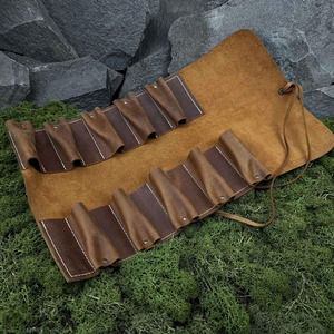 Rouleau à outils en cuir de haute qualité, en cuir de vachette pleine fleur, sac de rangement enroulable pour outils à main, menuiserie, atelier, artisanat, à vendre - Product Image 3