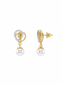 Boucles d'oreilles en perles avec diamant rond pour femmes, diamant naturel et cultivé en laboratoire - Product Image 2