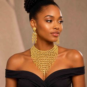 Wholesale Brass 14K18K24K Micron Gold Box Chain Turkish Dubai Style Heavy <b>Bridal</b> Necklaces Set African Traditional Wedding Set - Product Image 3
